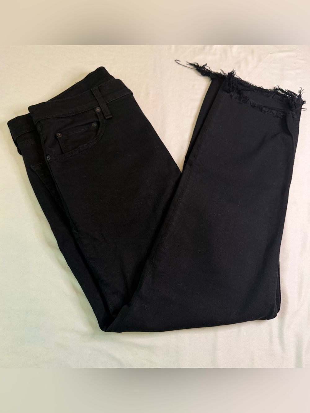 Rag & Bone High Rise‎ Slim Straight Jeans Size 34 Black Raw Hem Stretch Denim